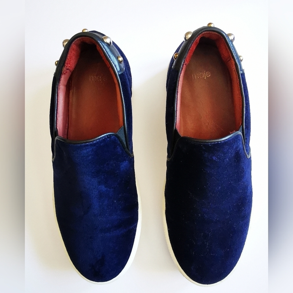 Maje Womens Blue Night Velvet slip-on Sneakers Size 36 European